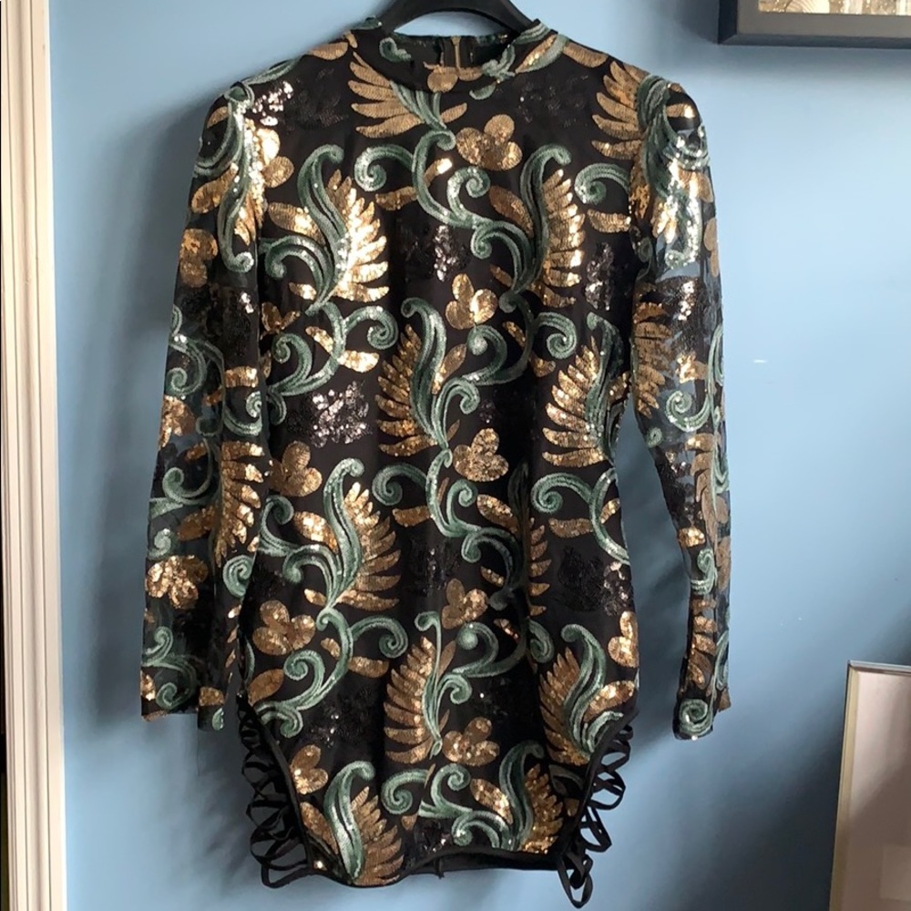 Gold Green and Black Sequin Paisley Bodycon Dress